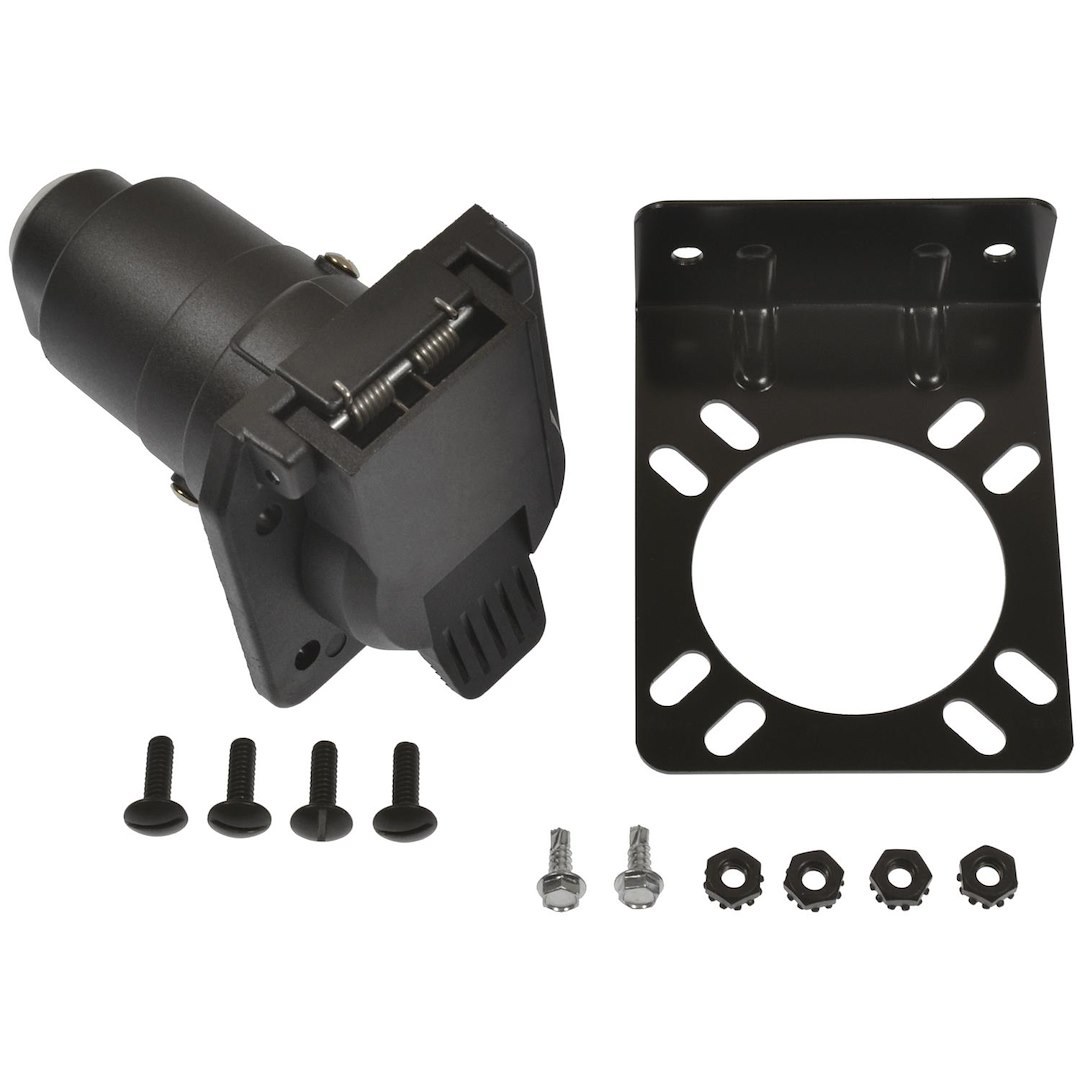 Pollak Trailer Wiring Connector Adapter, 7 Blade End Socket, Black, With Mounting Bracket – 7WB-107BV