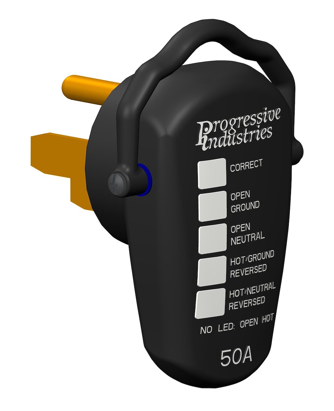 Progressive Circuit Tester, With Fault Indicator Light, 50 Amp Outlet, With Swivel Plug Head Handle – RRT-50