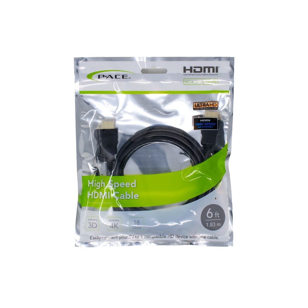 Pace Int’l HDMI Cable, For Connecting Your TV to HD Device, 6 Feet Length, Black – 118-006