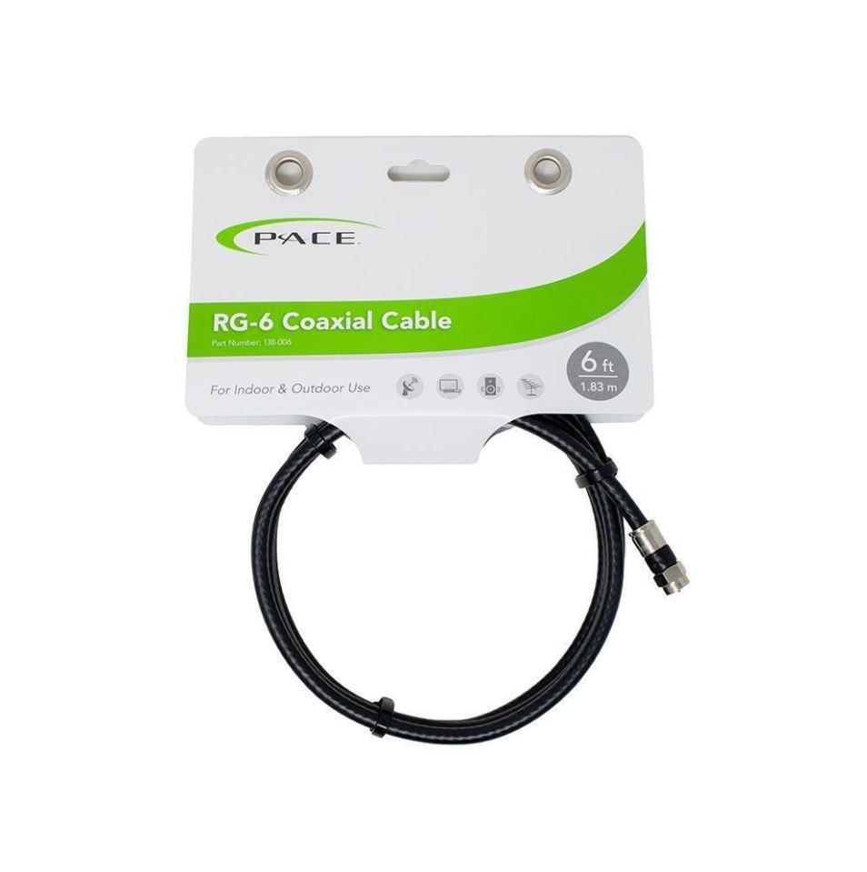 Pace Int’l Coaxial Cable, RG-6, Supports Electronic Devices with 4K 2160 Pixel/ 3D and 1080/720 Pixel TV Resolutions, 6 Feet Length, Black – 138-006