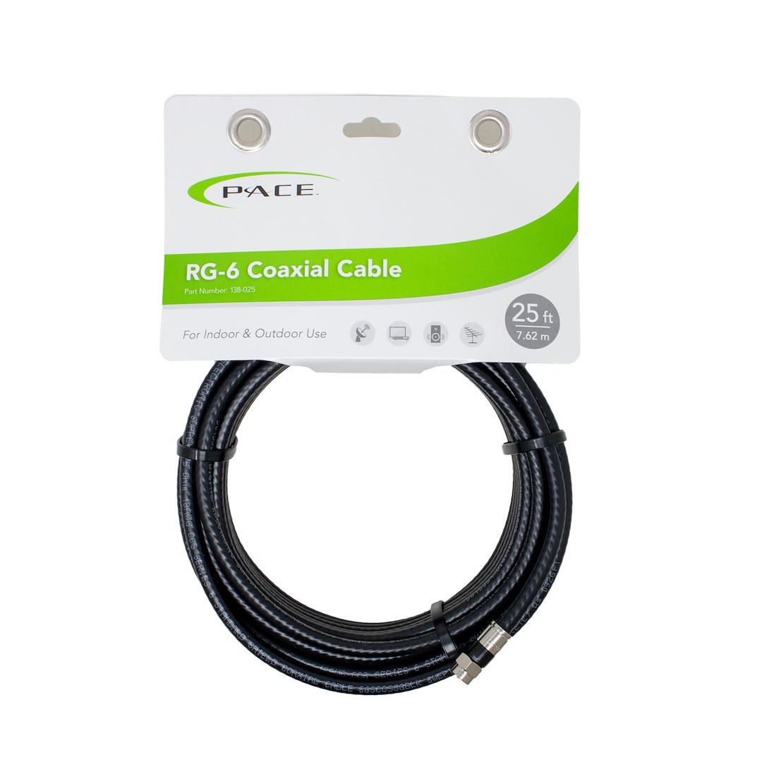 Pace Int’l Coaxial Cable, RG-6, Supports Electronic Devices with 4K 2160 Pixel/ 3D and 1080/720 Pixel TV Resolutions, 25 Foot Length, Black – 138-025