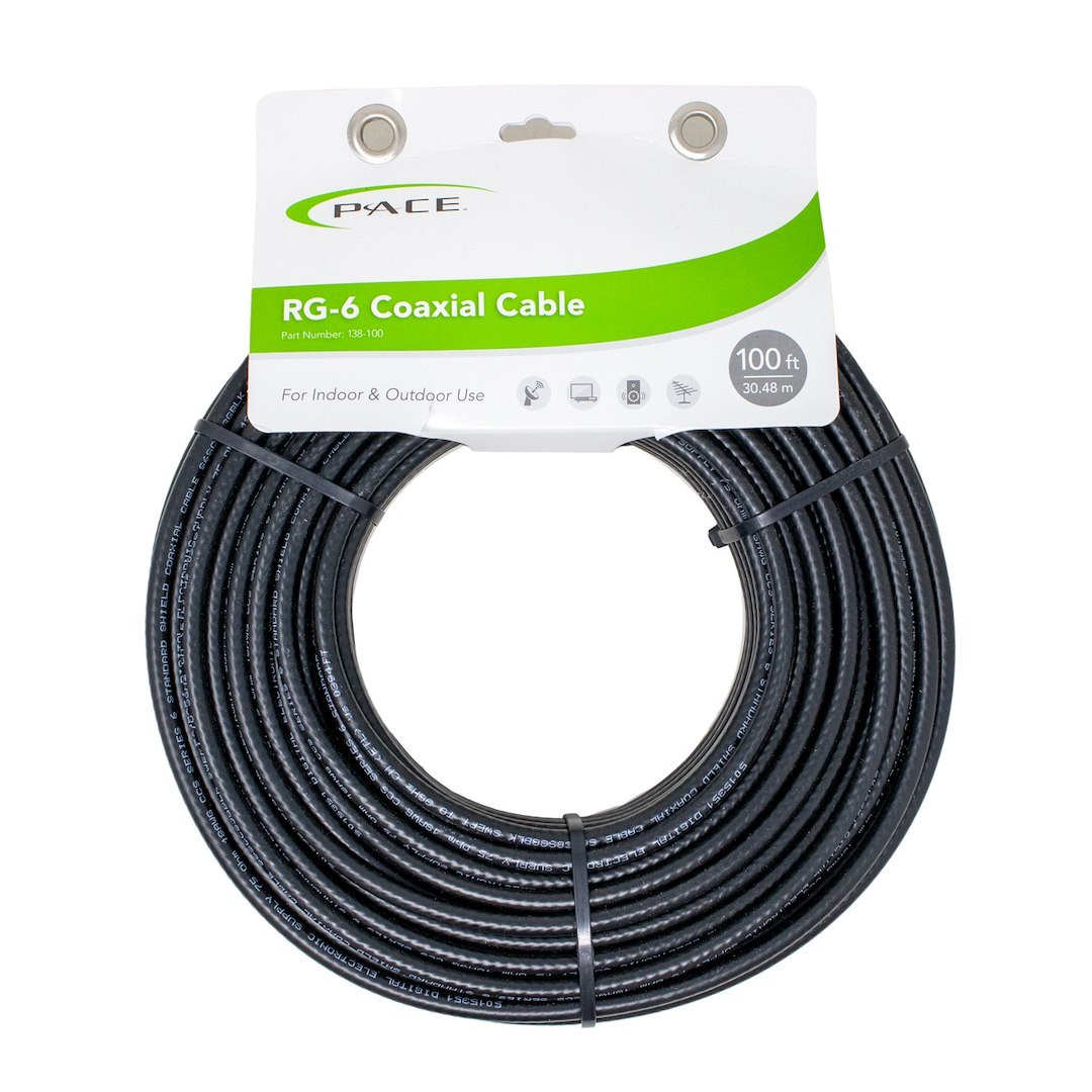 Pace Int’l Coaxial Cable, RG-6, Supports Electronic Devices with 4K 2160 Pixel/ 3D and 1080/720 Pixel TV Resolutions, 100 Feet Length, Black – 138-100