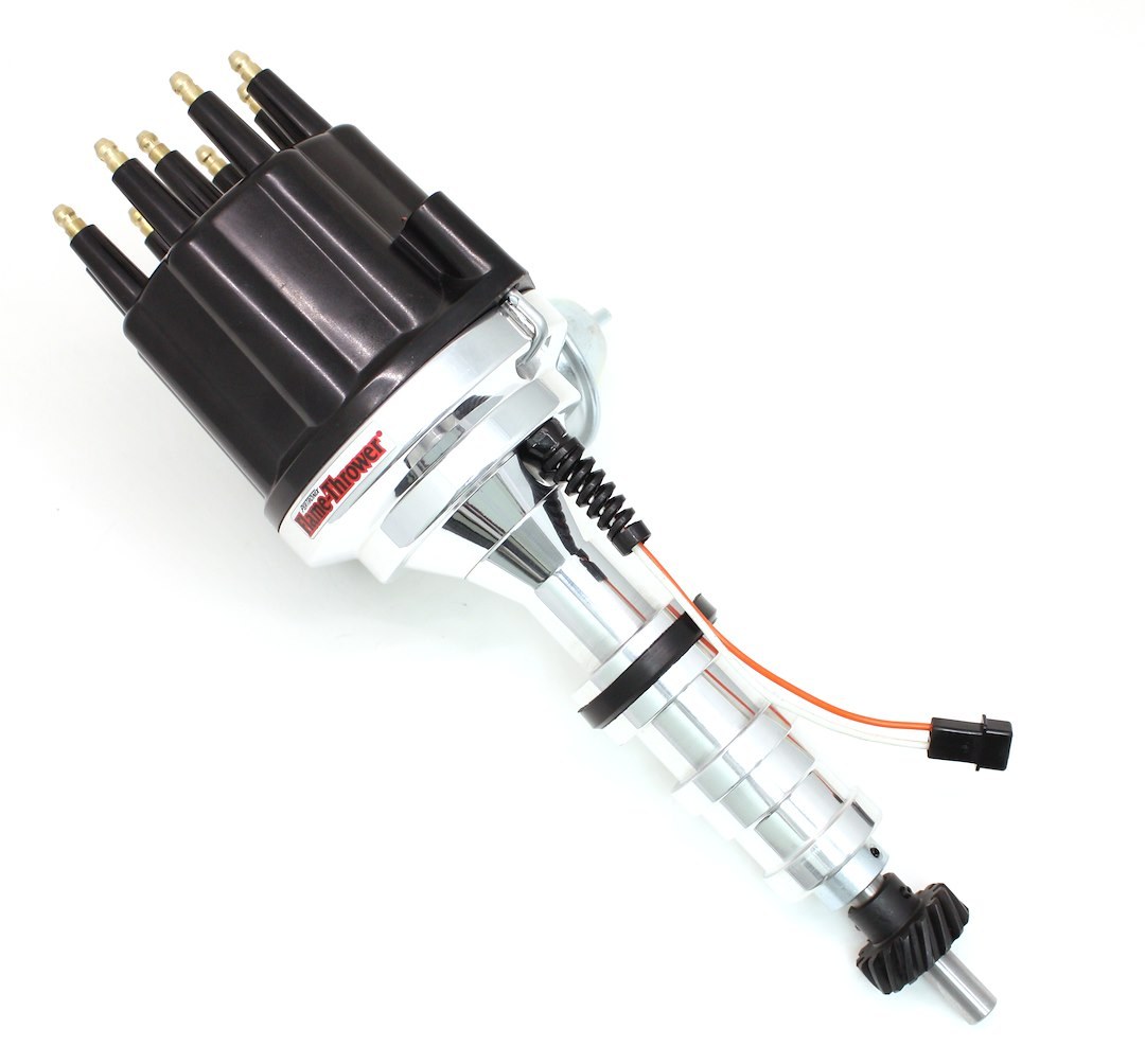 Pertronix Distributor, Flame-Thrower ®, Magnetic Trigger, Mechanical Advance, With Iron Drive Gear, Black Cap with Male/Hei Posts – D333710