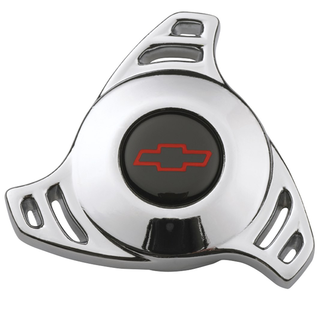 Proform Air Cleaner Mounting Nut, 1/4 Inch – 20 and 5/16 – 18 Thread Size, Chrome/ Black/ Red, Chevy Bowtie Spinner Design, Large Size – 141-323