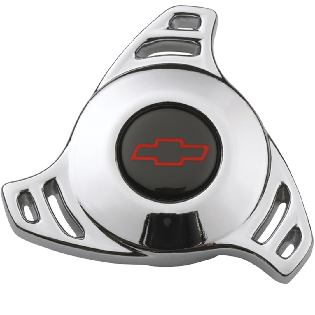 Proform Air Cleaner Mounting Nut, 1/4 Inch – 20 and 5/16 – 18 Thread Size, Chrome/ Black/ Red, Chevy Bowtie Spinner Design, Small Size – 141-328