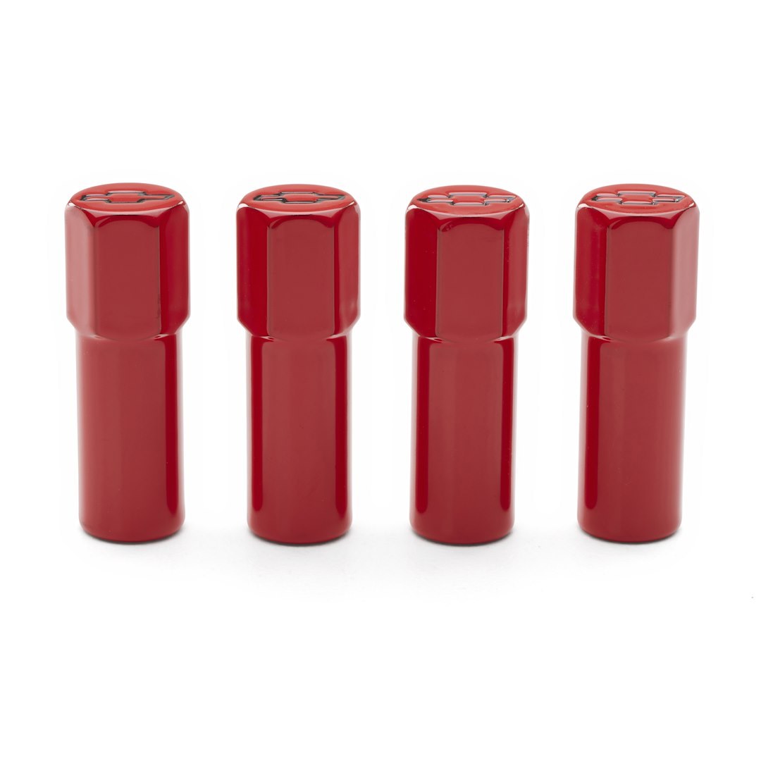 Proform Valve Cover Nut, 1/4 Inch – 20 Thread, Hex Head with Bowtie Emblem, Red, Steel, Set of 4 – 141-602