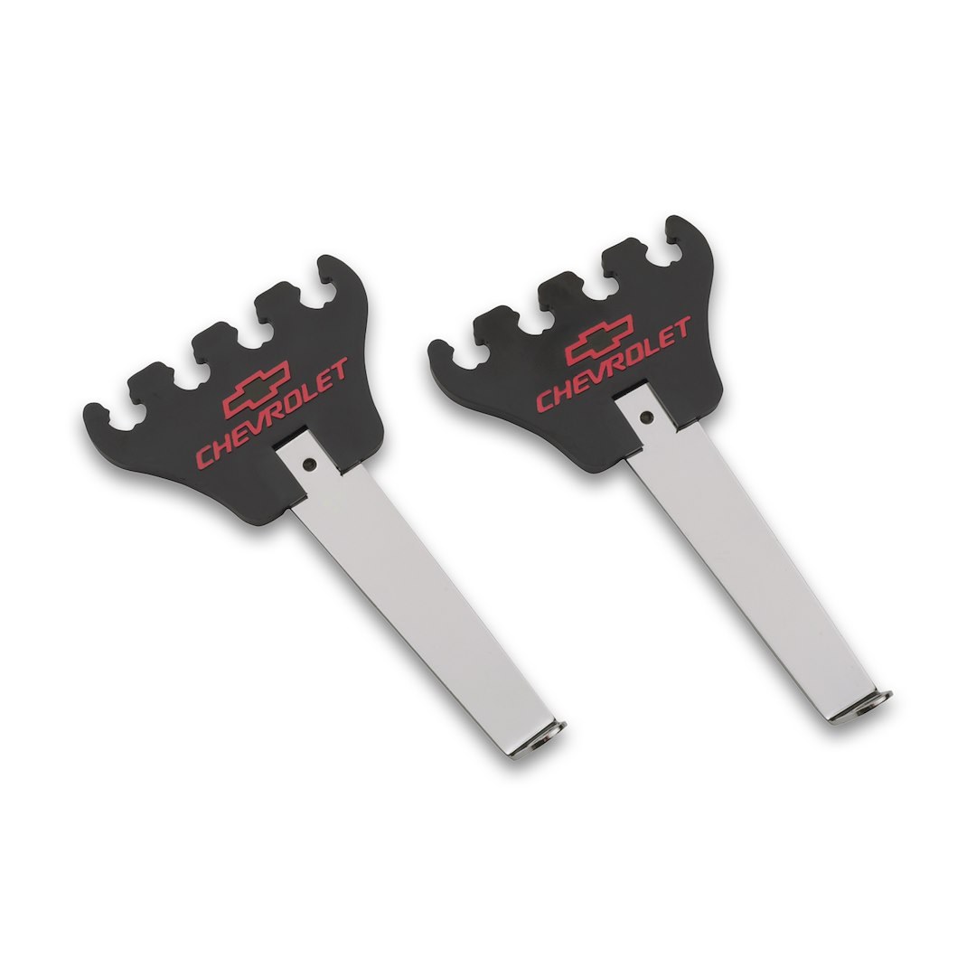 Proform Spark Plug Wire Separator, Universal, 4 Wire Tall Vertical, Chrome, Steel, Chevrolet Name and Bowtie Design, Black/ Red, Set of 2 – 141-636