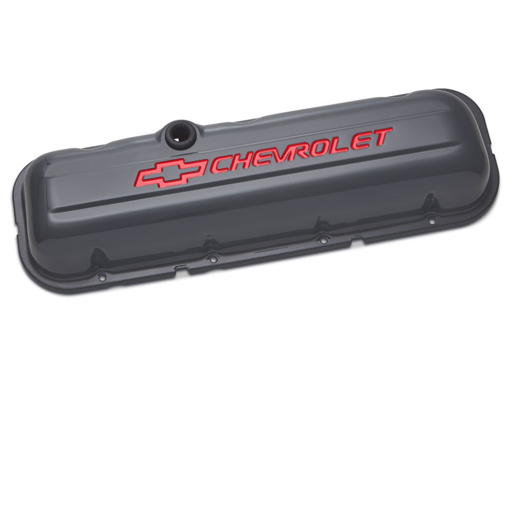 Proform Valve Cover, Big Block Chevy, Tall, 1965-1996 Big Block Chevy Bolt Pattern, With Baffle, Chevrolet and Bowtie Emblems, Shark Gray – 141-888