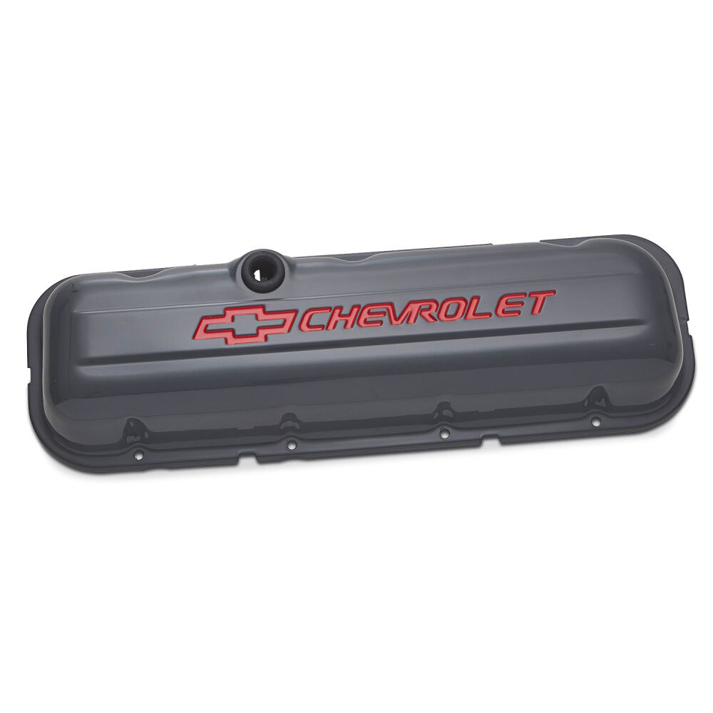 Proform Valve Cover, Big Block Chevy, Tall, 1965-1996 Big Block Chevy Bolt Pattern, With Baffle, Chevrolet and Bowtie Emblems, Shark Gray – 141-888