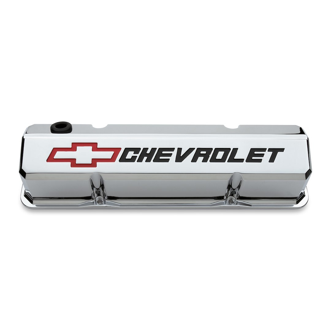 Proform Valve Cover, For Use with 1955-1986 262-400 Small Block Chevy Engines, Slant Edge, With Chevrolet Bowtie Emblem – 141-930