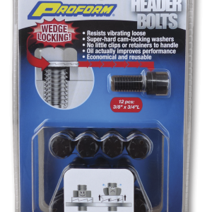 Proform Exhaust Header Bolt, Universal, 3/8 – 16 Inch Thread Size, 3/4 Inch Length, Locking Bolt, Hex Head, Black Oxide, Steel – 66751