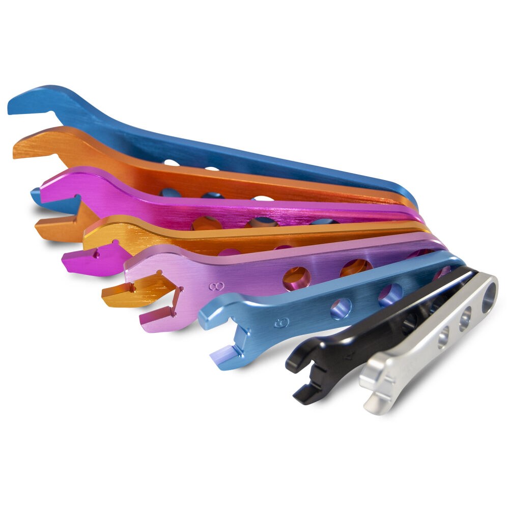 Proform AN Fitting Wrench, 3AN/ 4AN/ 6AN/ 8AN/ 10AN/ 12AN/ 16AN/ 20AN, Multiple Colors, Aluminum, 8 Wrenches and 1 Storage Case – 66978