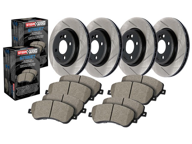 Stop Tech Brake Kit, Street Axle Pack, Slotted Rotors, Black E-Coated, With Rotors and Pads – 934.33029