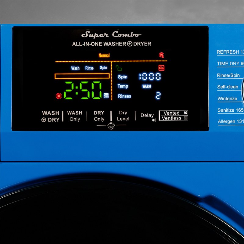 Pinnacle Clothes Washer/ Dryer Combo Unit, Front Load, 23-1/2 Inch Width X 33-1/2 Inch Height X 24.8 Inch Depth, Blue – 21 – 5500 B
