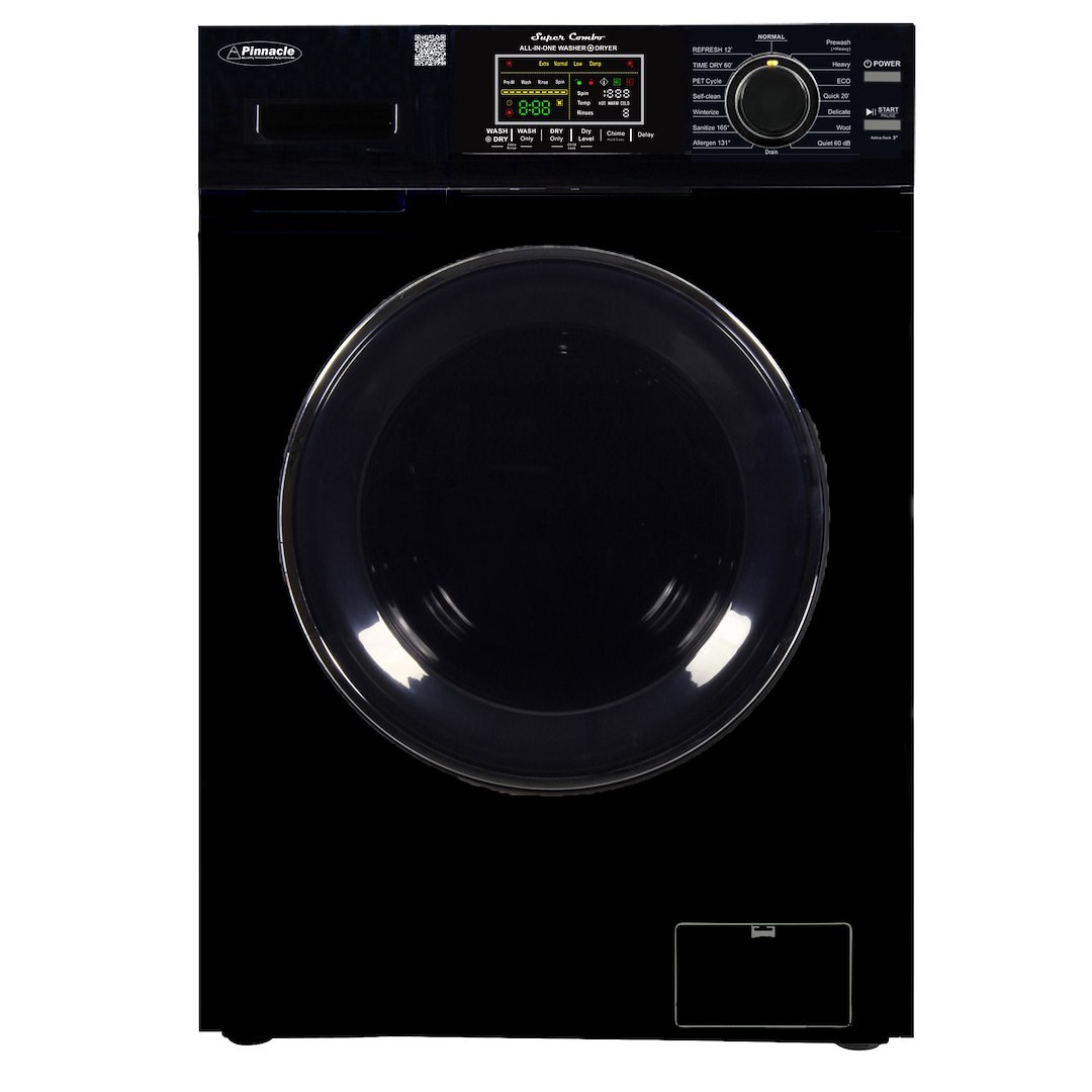 Pinnacle Clothes Washer/ Dryer Combo Unit, Front Load, 23-5/8 Inch Width X 33-1/2 Inch Height X 21-13/16 Inch Depth, Black – 23-4800 V BLACK