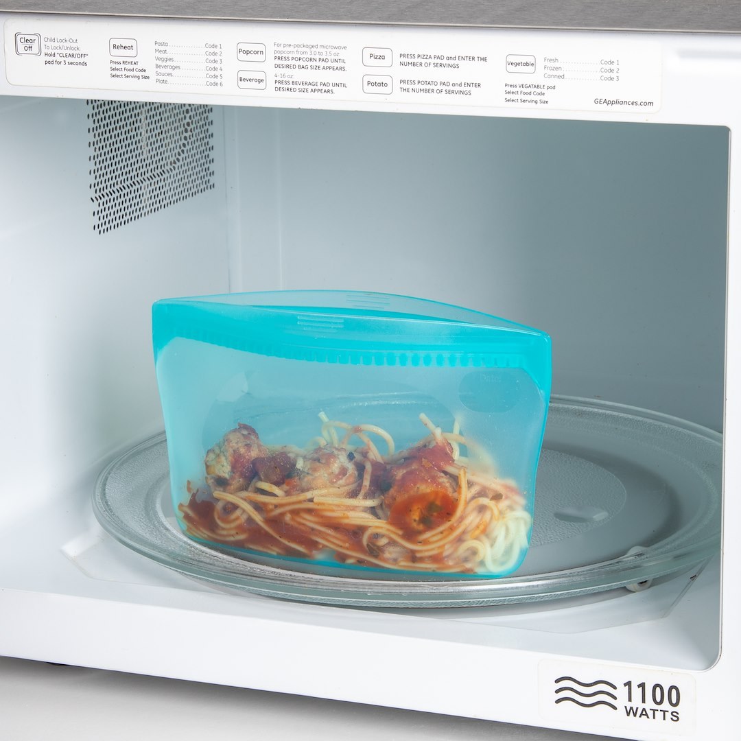 Progress Int Food Storage Container, Use to Store Food, 1-1/2 Cups Storage Capacity, Silicone, Turquoise, Zipper Closure, Reusable – PKS-20T