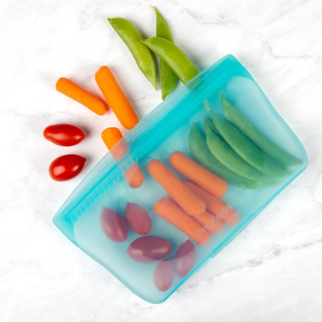 Progress Int Food Storage Container, Use to Store Food, 1-1/2 Cups Storage Capacity, Silicone, Turquoise, Zipper Closure, Reusable – PKS-20T