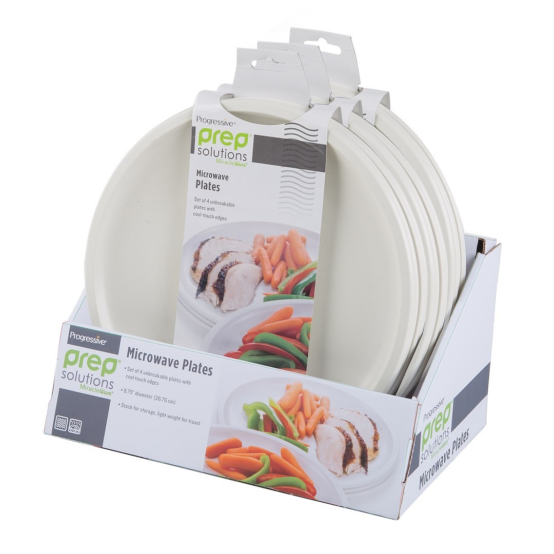 Progress Int Microwave Cookware, Prep Solutions ®, Microwave Plates, Round, White, High Heat Polypropylene, Dishwasher Safe, Set of 4 – PS-50W
