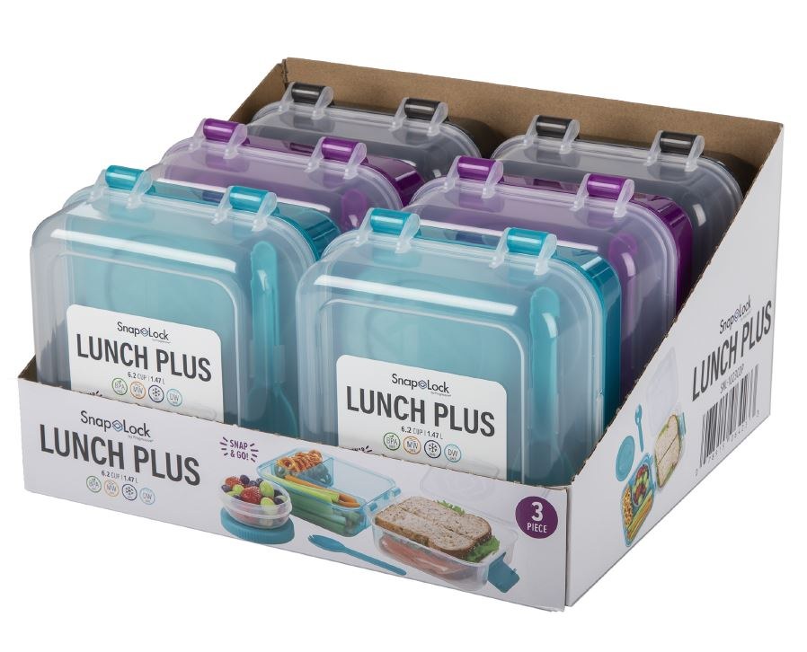 Progress Int Food Carrier, Snap Lock, Rectangular Lunch Cube, 6-1/2 Inch Length X 6-1/4 Inch Width X 3-1/2 Inch Height, Three Piece – SNL-1023CDP