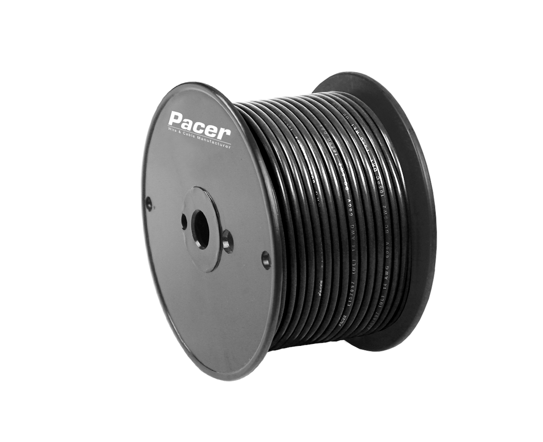 Pacer Primary Wire, Stranded Conductor, 10 Gauge, 600 Volts, Black, 100 Foot Roll, Tinned Copper Conductor/ PVC Insulation – WUL10BK-100