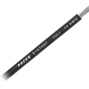 Pacer Primary Wire, Stranded Conductor, 10 Gauge, 600 Volts, Black, 100 Foot Roll, Tinned Copper Conductor/ PVC Insulation – WUL10BK-100