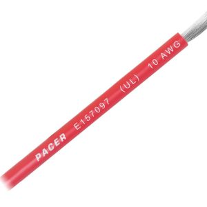Pacer Primary Wire, Stranded Conductor, 10 Gauge, 600 Volts, Red, 100 Foot Roll, Tinned Copper Conductor/ PVC Insulation – WUL10RD-100