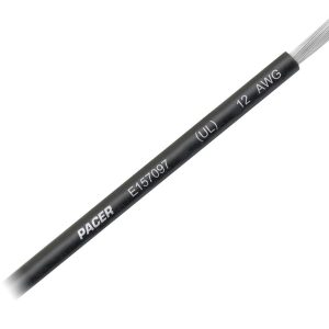 Pacer Primary Wire, Stranded Conductor, 12 Gauge, 600 Volts, Black, 100 Foot Roll, Tinned Copper Conductor/ PVC Insulation – WUL12BK-100