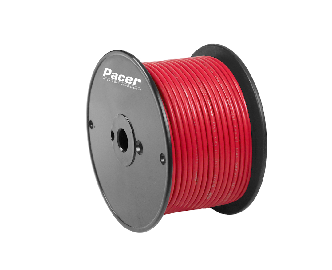 Pacer Primary Wire, Stranded Conductor, 12 Gauge, 600 Volts, Red, 100 Foot Roll, Tinned Copper Conductor/ PVC Insulation – WUL12RD-100