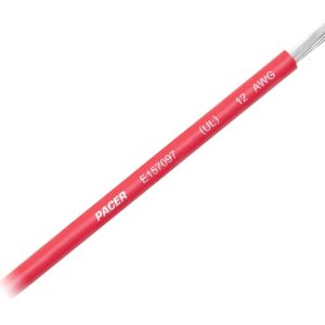 Pacer Primary Wire, Stranded Conductor, 12 Gauge, 600 Volts, Red, 100 Foot Roll, Tinned Copper Conductor/ PVC Insulation – WUL12RD-100