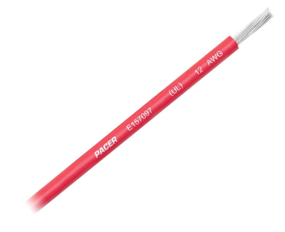 Pacer Primary Wire, Stranded Conductor, 12 Gauge, 600 Volts, Red, 100 Foot Roll, Tinned Copper Conductor/ PVC Insulation – WUL12RD-100