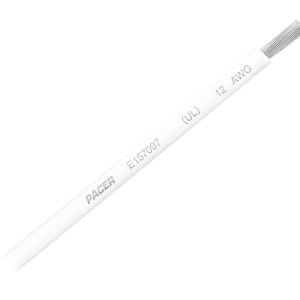 Pacer Primary Wire, Stranded Conductor, 12 Gauge, 600 Volts, White, 100 Foot Roll, Tinned Copper Conductor/ PVC Insulation – WUL12WH-100