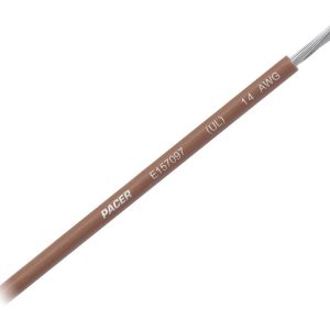 Pacer Primary Wire, Stranded Conductor, 14 Gauge, 600 Volts, Brown, 100 Foot Roll, Tinned Copper Conductor/ PVC Insulation – WUL14BR-100