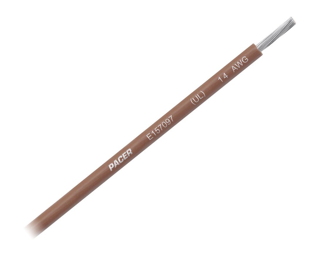Pacer Primary Wire, Stranded Conductor, 14 Gauge, 600 Volts, Brown, 100 Foot Roll, Tinned Copper Conductor/ PVC Insulation – WUL14BR-100