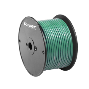 Pacer Primary Wire, Stranded Conductor, 14 Gauge, 600 Volts, Green, 100 Foot Roll, Tinned Copper Conductor/ PVC Insulation – WUL14GN-100