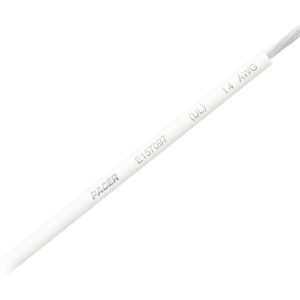 Pacer Primary Wire, Stranded Conductor, 14 Gauge, 600 Volts, White, 100 Foot Roll, Tinned Copper Conductor/ PVC Insulation – WUL14WH-100