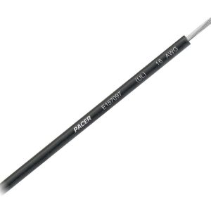 Pacer Primary Wire, Stranded Conductor, 16 Gauge, 600 Volts, Black, 100 Foot Roll, Tinned Copper Conductor/ PVC Insulation – WUL16BK-100