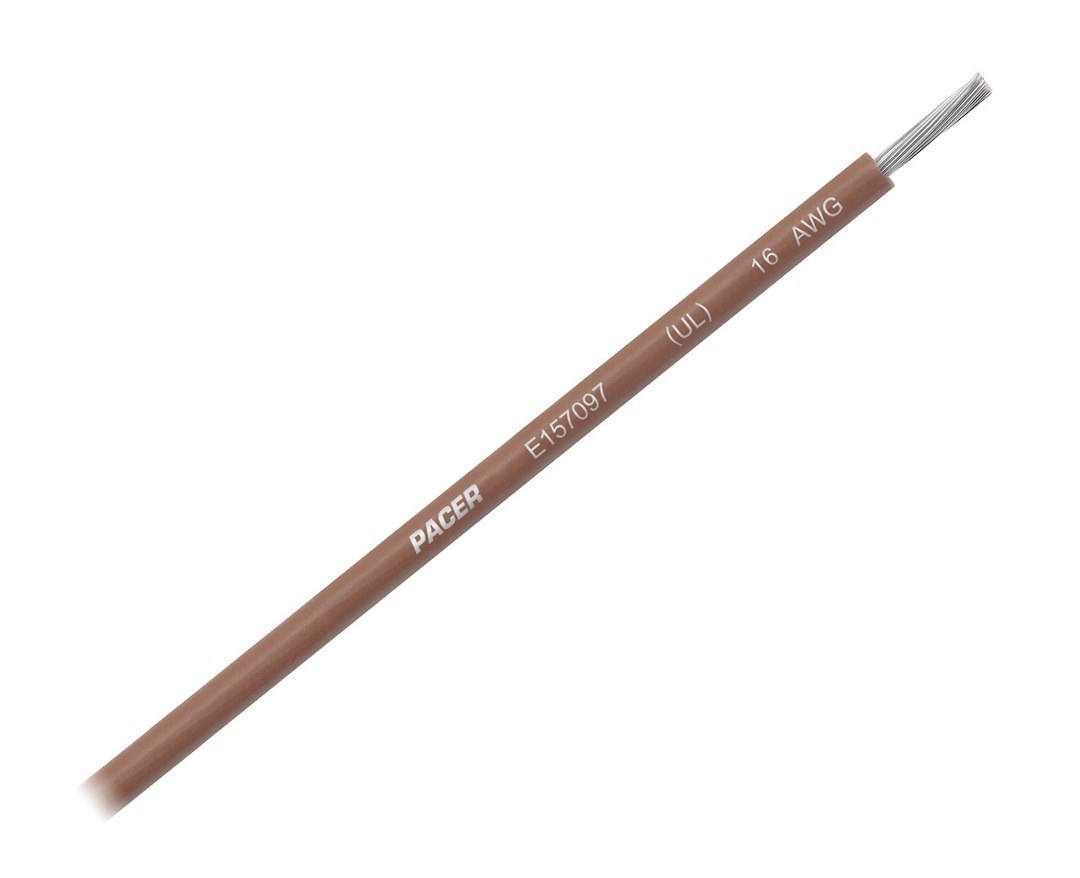 Pacer Primary Wire, Stranded Conductor, 16 Gauge, 600 Volts, Brown, 100 Foot Roll, Tinned Copper Conductor/ PVC Insulation – WUL16BR-100