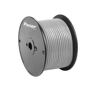 Pacer Primary Wire, Stranded Conductor, 16 Gauge, 600 Volts, Grey, 100 Foot Roll, Tinned Copper Conductor/ PVC Insulation – WUL16GY-100