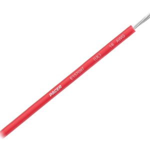 Pacer Primary Wire, Stranded Conductor, 16 Gauge, 600 Volts, Red, 100 Foot Roll, Tinned Copper Conductor/ PVC Insulation – WUL16RD-100