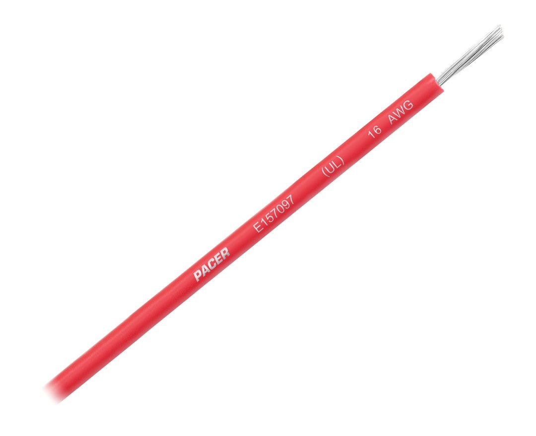 Pacer Primary Wire, Stranded Conductor, 16 Gauge, 600 Volts, Red, 100 Foot Roll, Tinned Copper Conductor/ PVC Insulation – WUL16RD-100