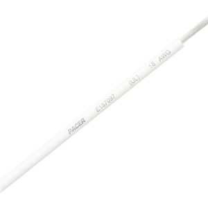 Pacer Primary Wire, Stranded Conductor, 16 Gauge, 600 Volts, White, 100 Foot Roll, Tinned Copper Conductor/ PVC Insulation – WUL16WH-100