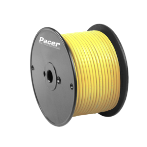 Pacer Primary Wire, Stranded Conductor, 16 Gauge, 600 Volts, Yellow, 100 Foot Roll, Tinned Copper Conductor/ PVC Insulation – WUL16YL-100