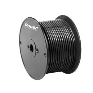 Pacer Primary Wire, Stranded Conductor, 18 Gauge, 600 Volts, Black, 100 Foot Roll, Tinned Copper Conductor/ PVC Insulation – WUL18BK-100