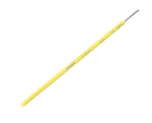 Pacer Primary Wire, Stranded Conductor, 18 Gauge, 600 Volts, Yellow, 100 Foot Roll, Tinned Copper Conductor/ PVC Insulation – WUL18YL-100