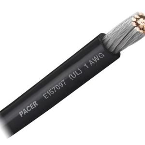Pacer Battery Cable, Without Terminal, Black Negative, 1 Gauge, 600 Volts, Tinned Copper Conductor/ PVC Insulation, 50 Foot Roll – WUL1BK-50