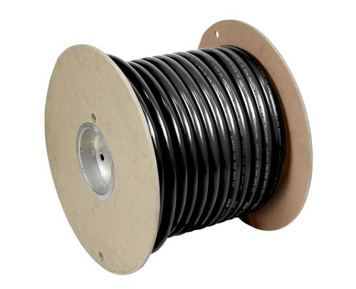Pacer Battery Cable, Without Terminal, Black Negative, 2/0 Gauge, 600 Volts, Tinned Copper Conductor/ PVC Insulation, 100 Foot Roll – WUL2/0BK-100