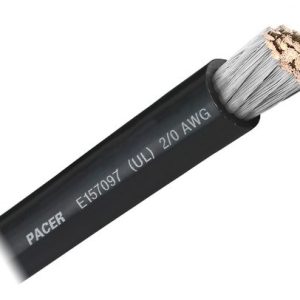 Pacer Battery Cable, Without Terminal, Black Negative, 2/0 Gauge, 600 Volts, Tinned Copper Conductor/ PVC Insulation, 25 Foot Roll – WUL2/0BK-25