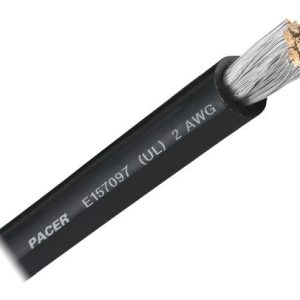 Pacer Battery Cable, Without Terminal, Black Negative, 2 Gauge, 600 Volts, Tinned Copper Conductor/ PVC Insulation, 100 Foot Roll – WUL2BK-100