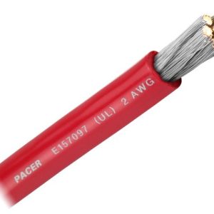 Pacer Battery Cable, Without Terminal, Red Positive, 2 Gauge, 600 Volts, Tinned Copper Conductor/ PVC Insulation, 100 Foot Roll – WUL2RD-100
