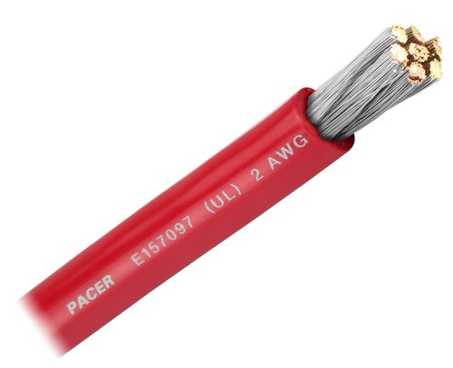 Pacer Battery Cable, Without Terminal, Red Positive, 2 Gauge, 600 Volts, Tinned Copper Conductor/ PVC Insulation, 25 Foot Roll – WUL2RD-25